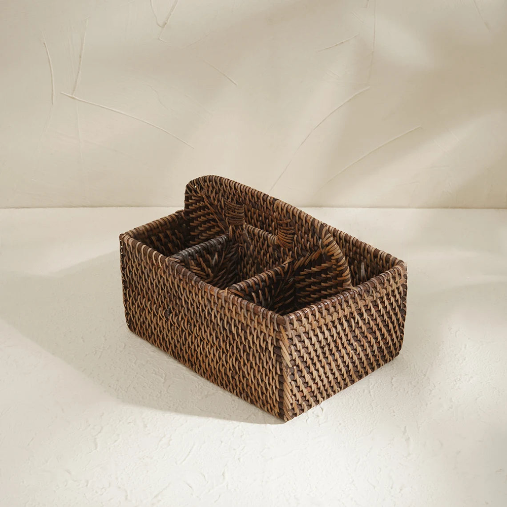Rattan Condiment and Cutlery Basket Holder