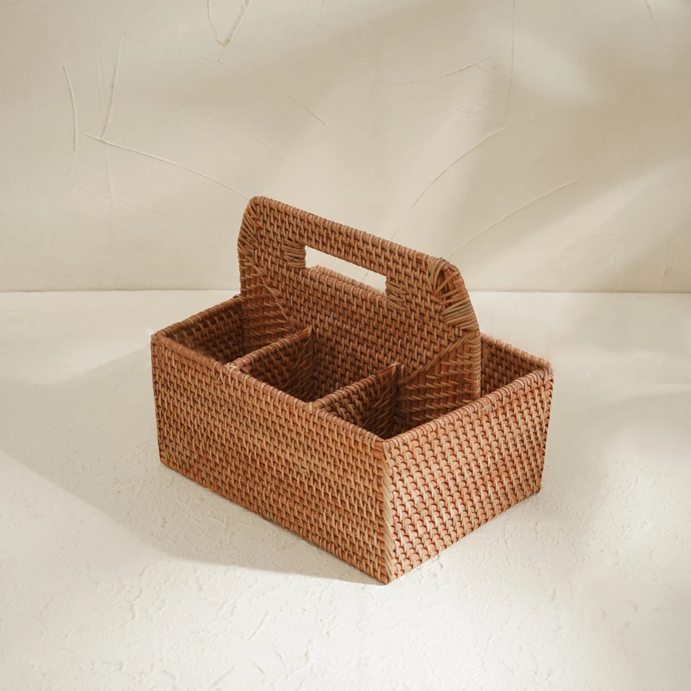 Rattan Condiment and Cutlery Basket Holder