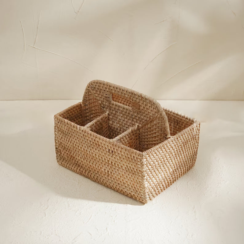Rattan Condiment and Cutlery Basket Holder