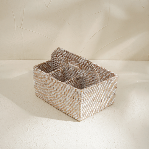 Rattan Condiment and Cutlery Basket Holder