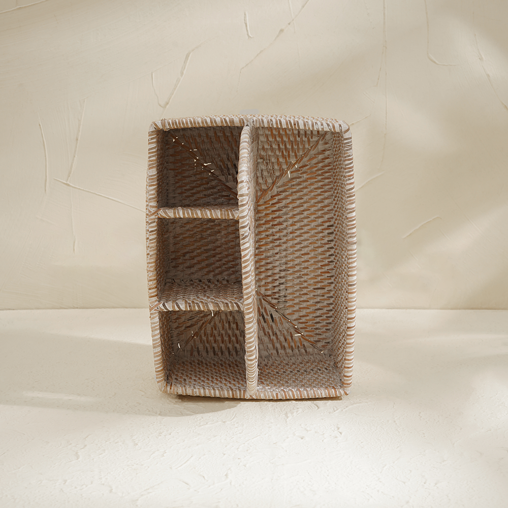 Rattan Condiment and Cutlery Basket Holder