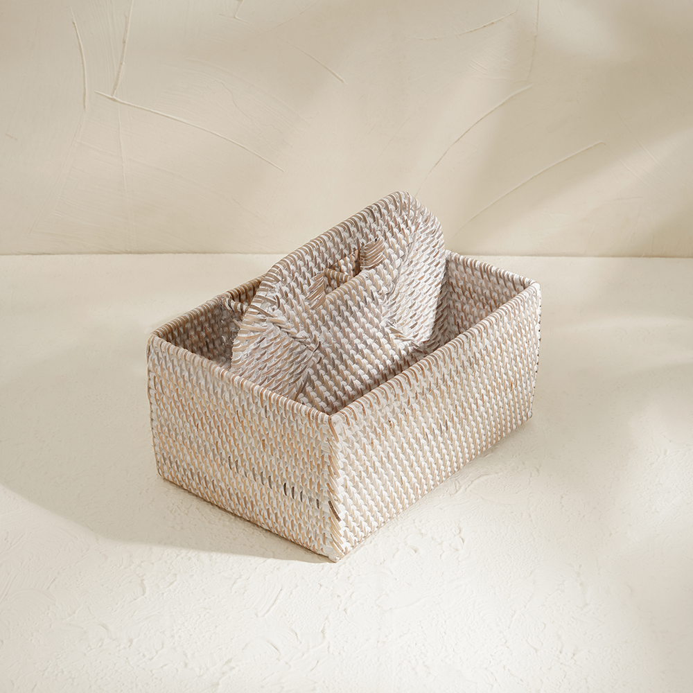 Rattan Condiment and Cutlery Basket Holder