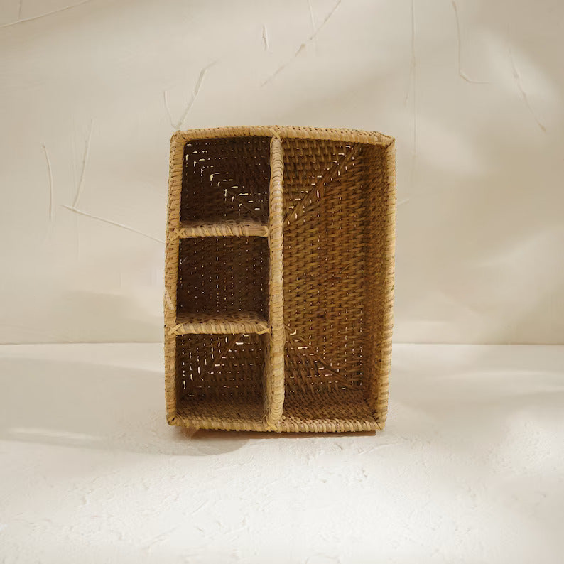 Rattan Condiment and Cutlery Basket Holder