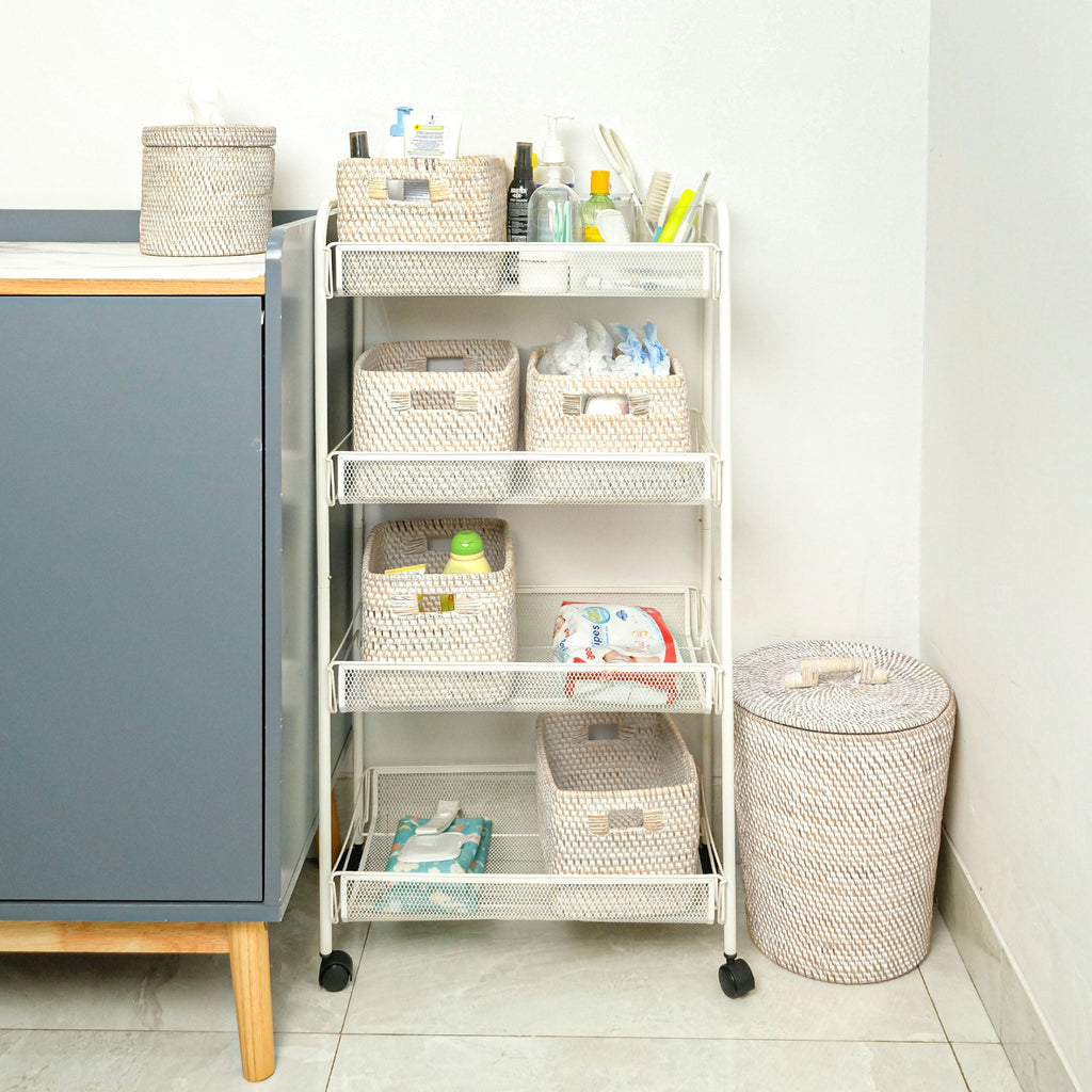 Colourful rattan storage baskets in 4 colours