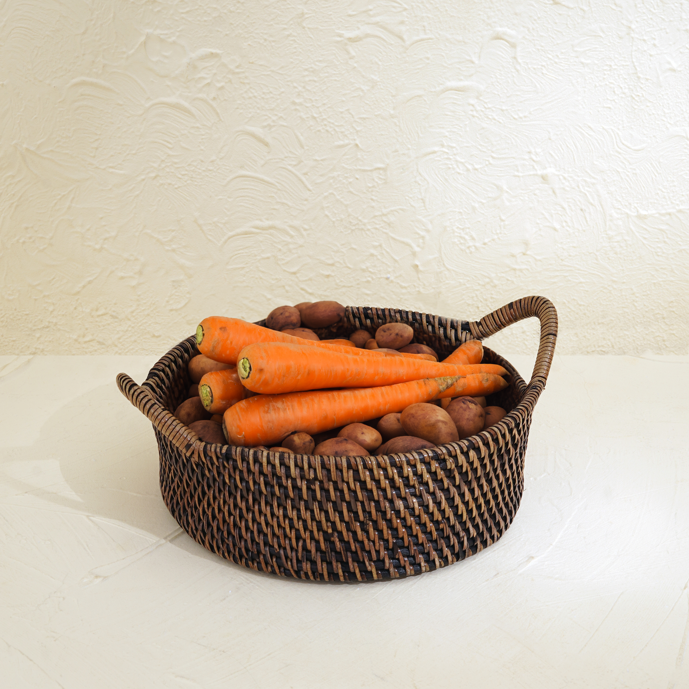 Small Rattan Round Basket with Handles - 4 colours