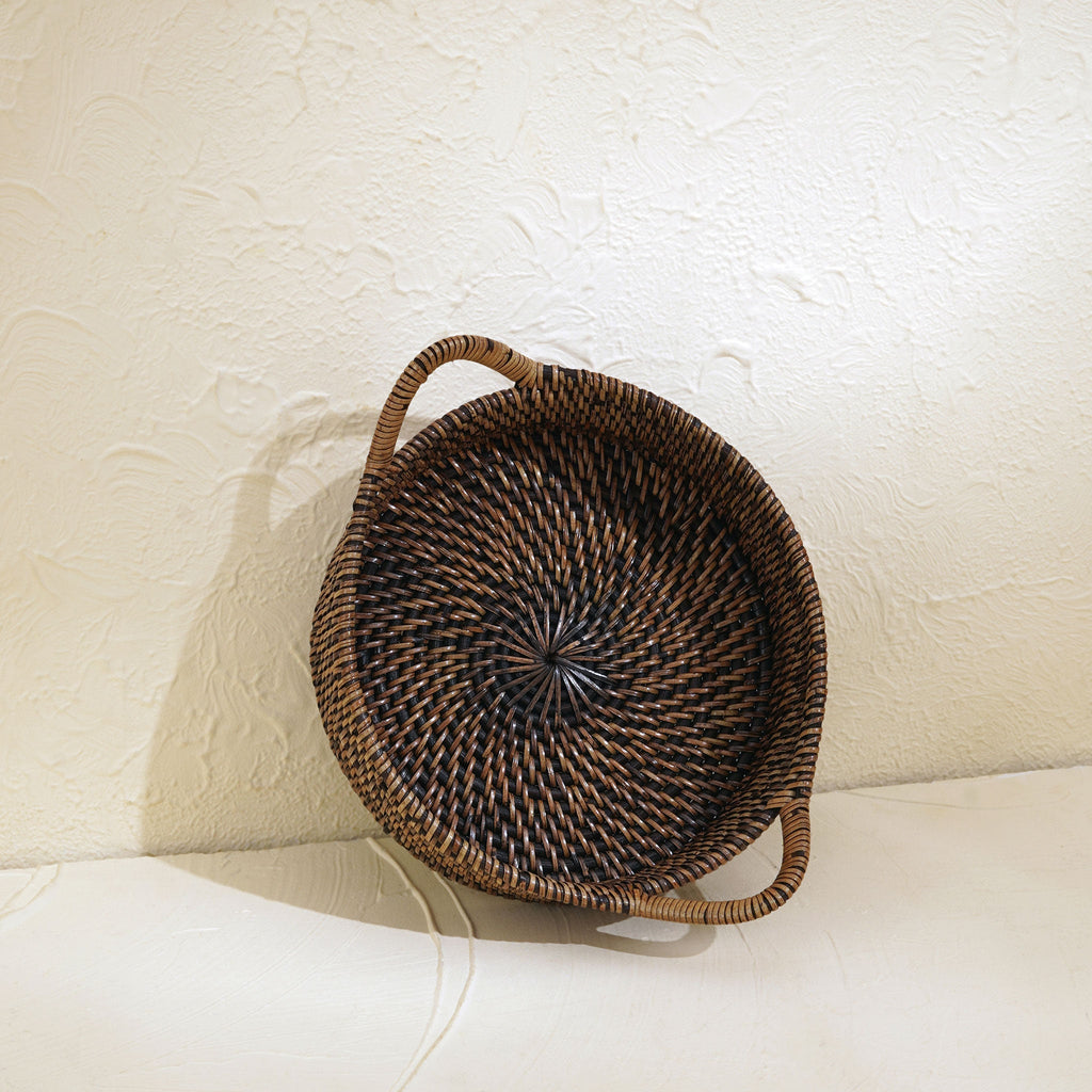 Small Rattan Round Basket with Handles - 4 colours