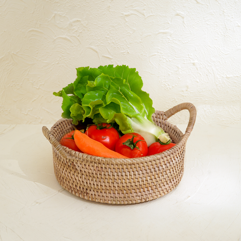 Small Rattan Round Basket with Handles - 4 colours