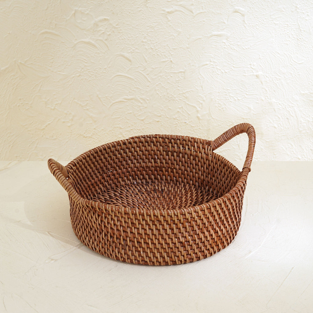 Small Rattan Round Basket with Handles - 4 colours
