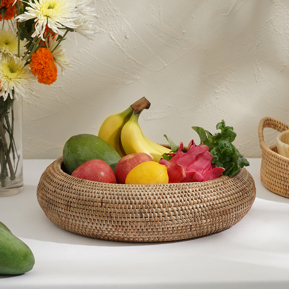 Large Fruit Bowl Woven Rattan in 4 Different Colours