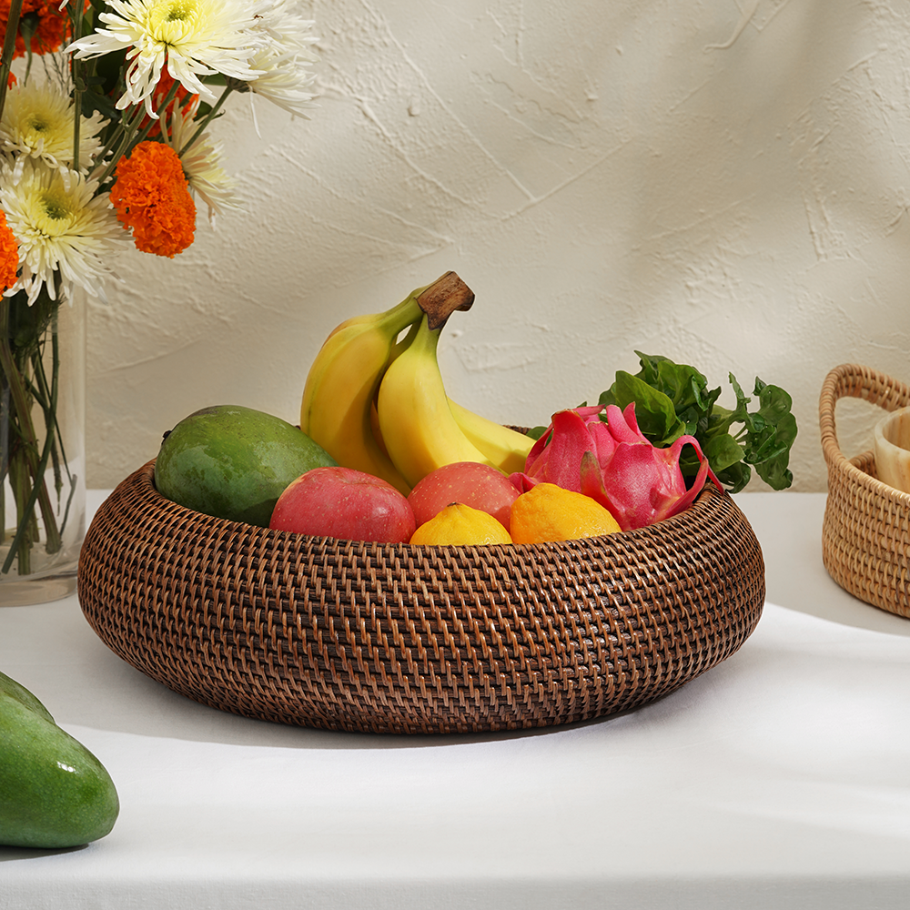 Large Fruit Bowl Woven Rattan in 4 Different Colours