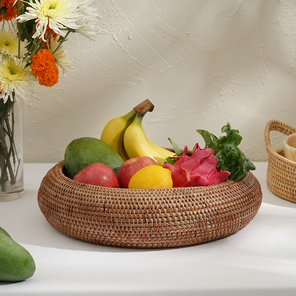 Large Fruit Bowl Woven Rattan in 4 Different Colours