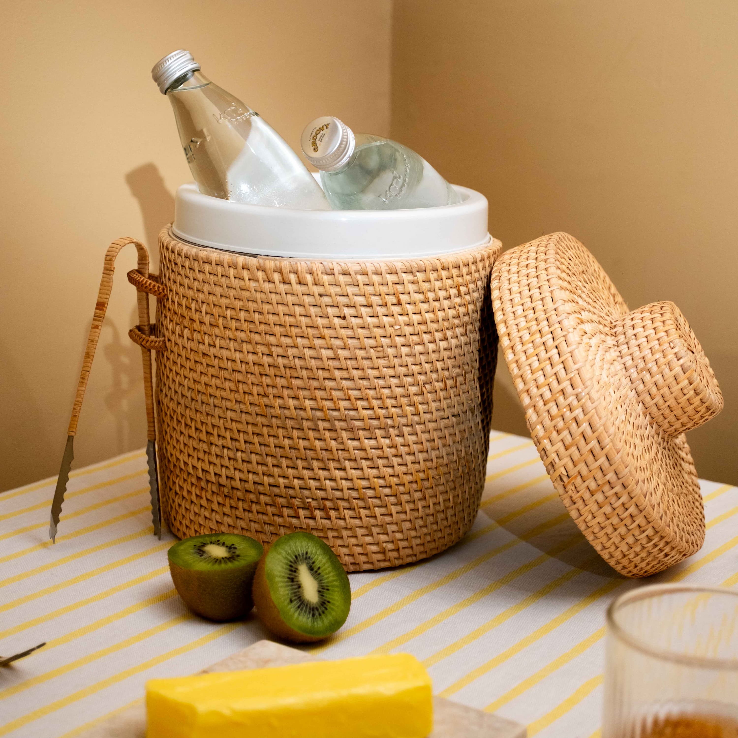 Rattan Insulated Ice Bucket with Tongs - 3 colours