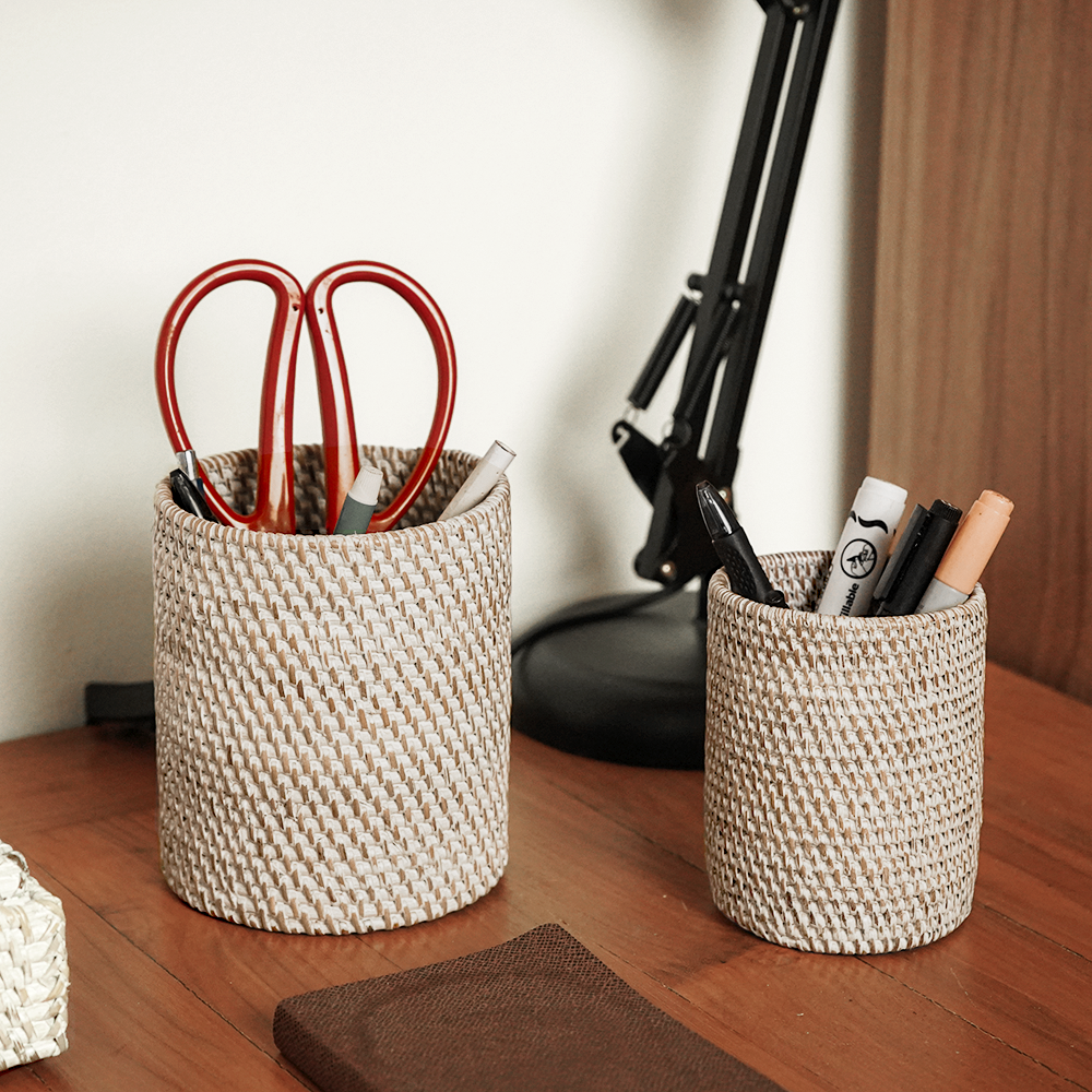 Pen and pencil holder rattan pot