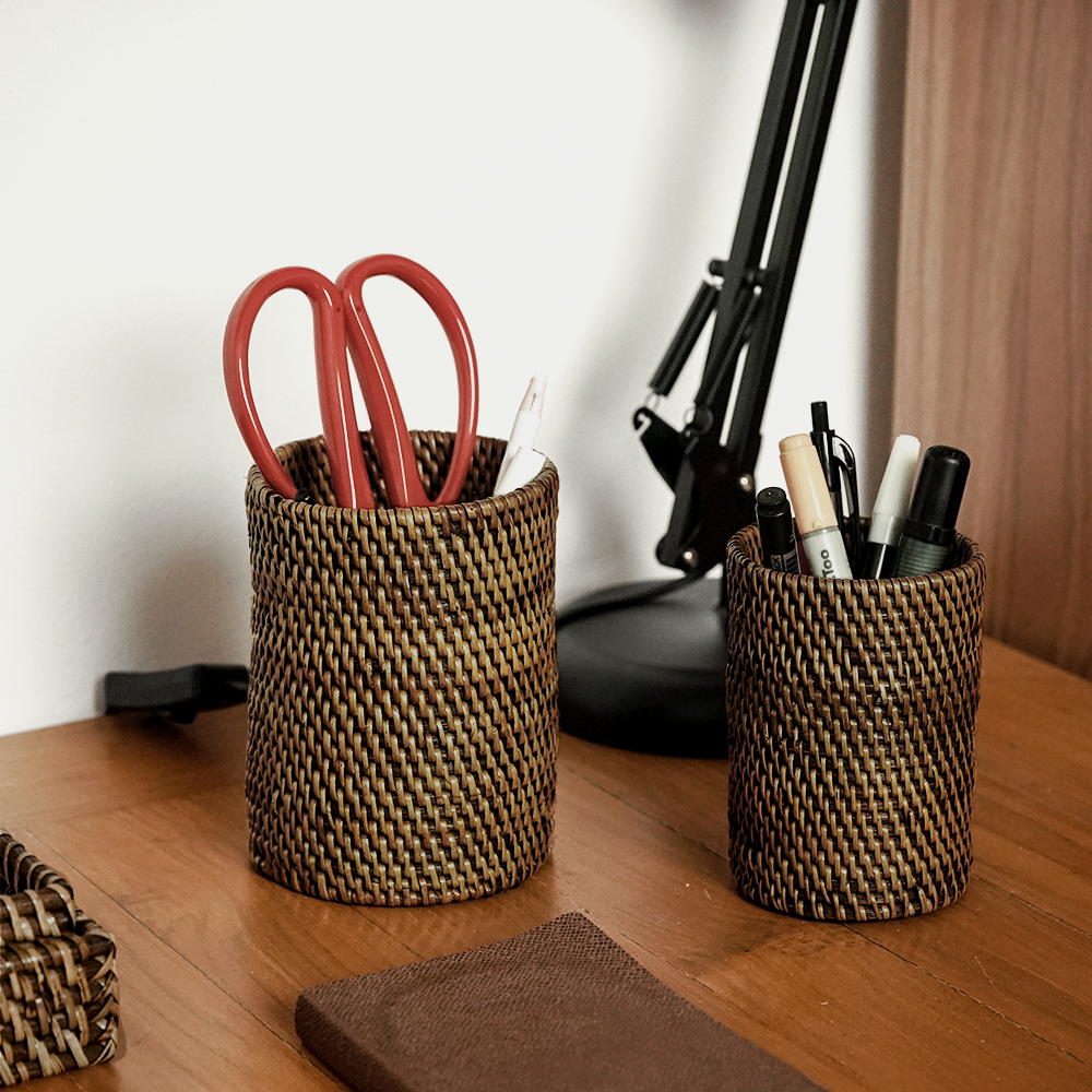 Pen and pencil holder rattan pot