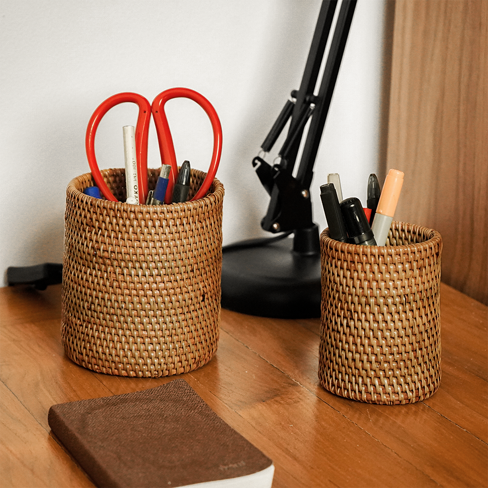 Pen and pencil holder rattan pot