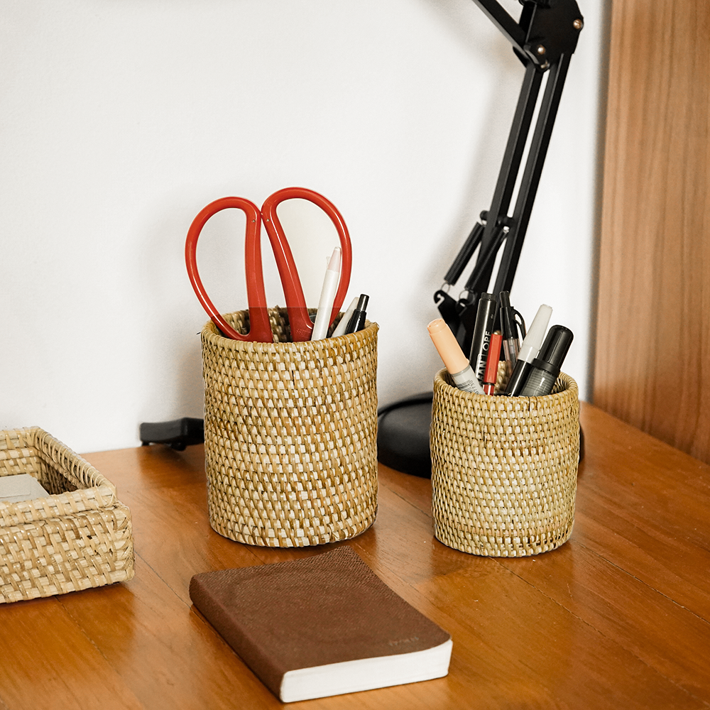 Pen and pencil holder rattan pot
