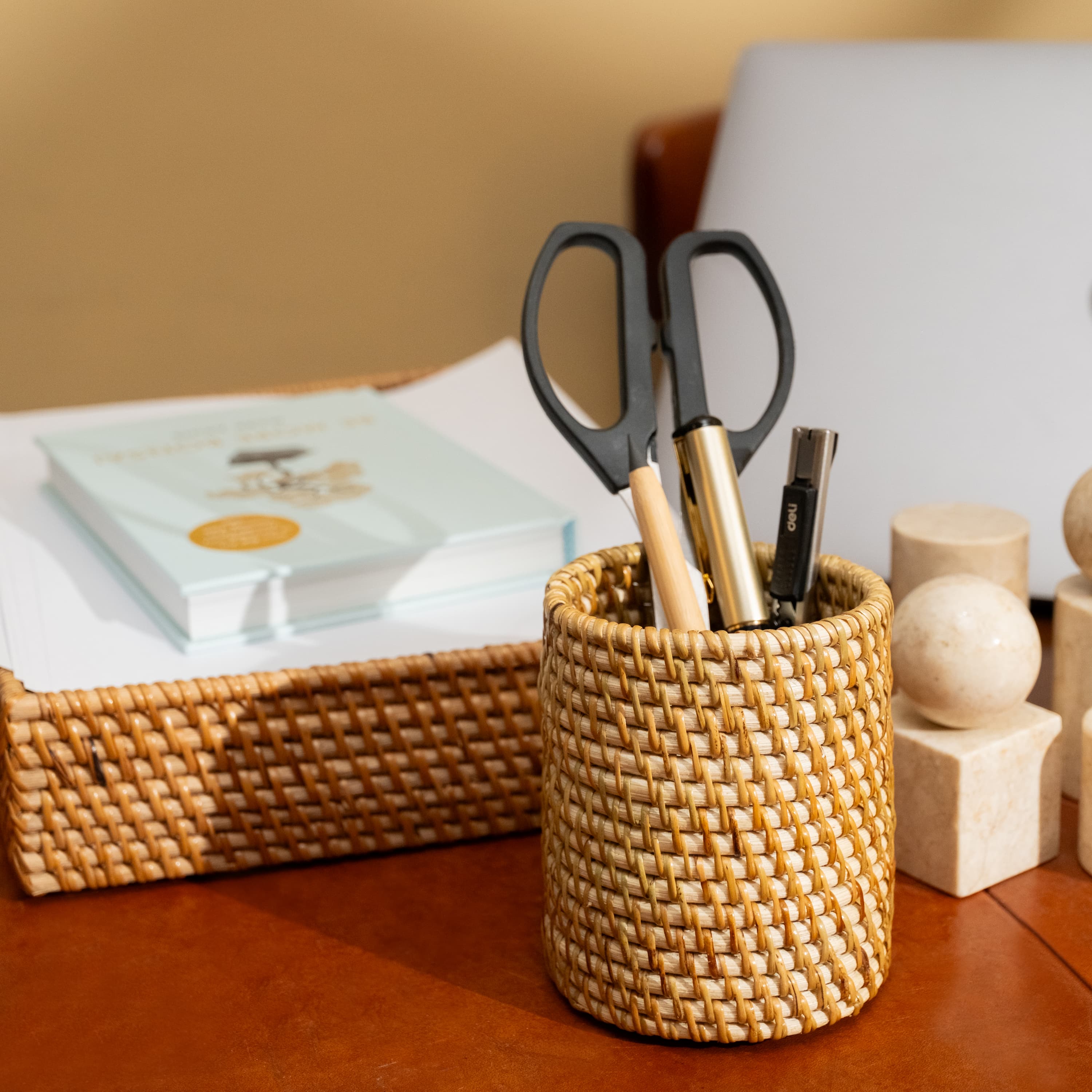 Pen and pencil holder rattan pot