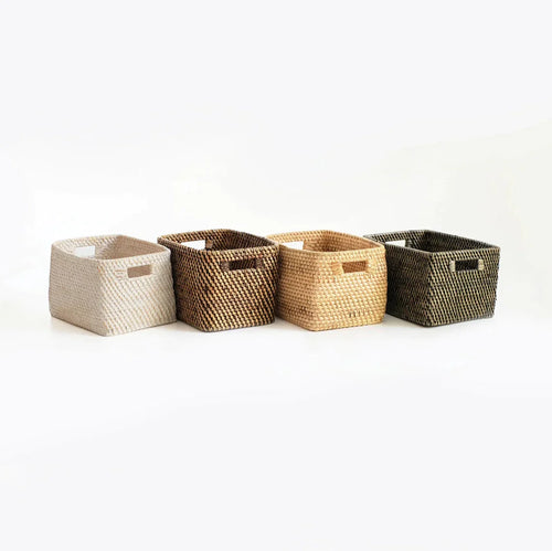 Colourful rattan storage baskets in 4 colours