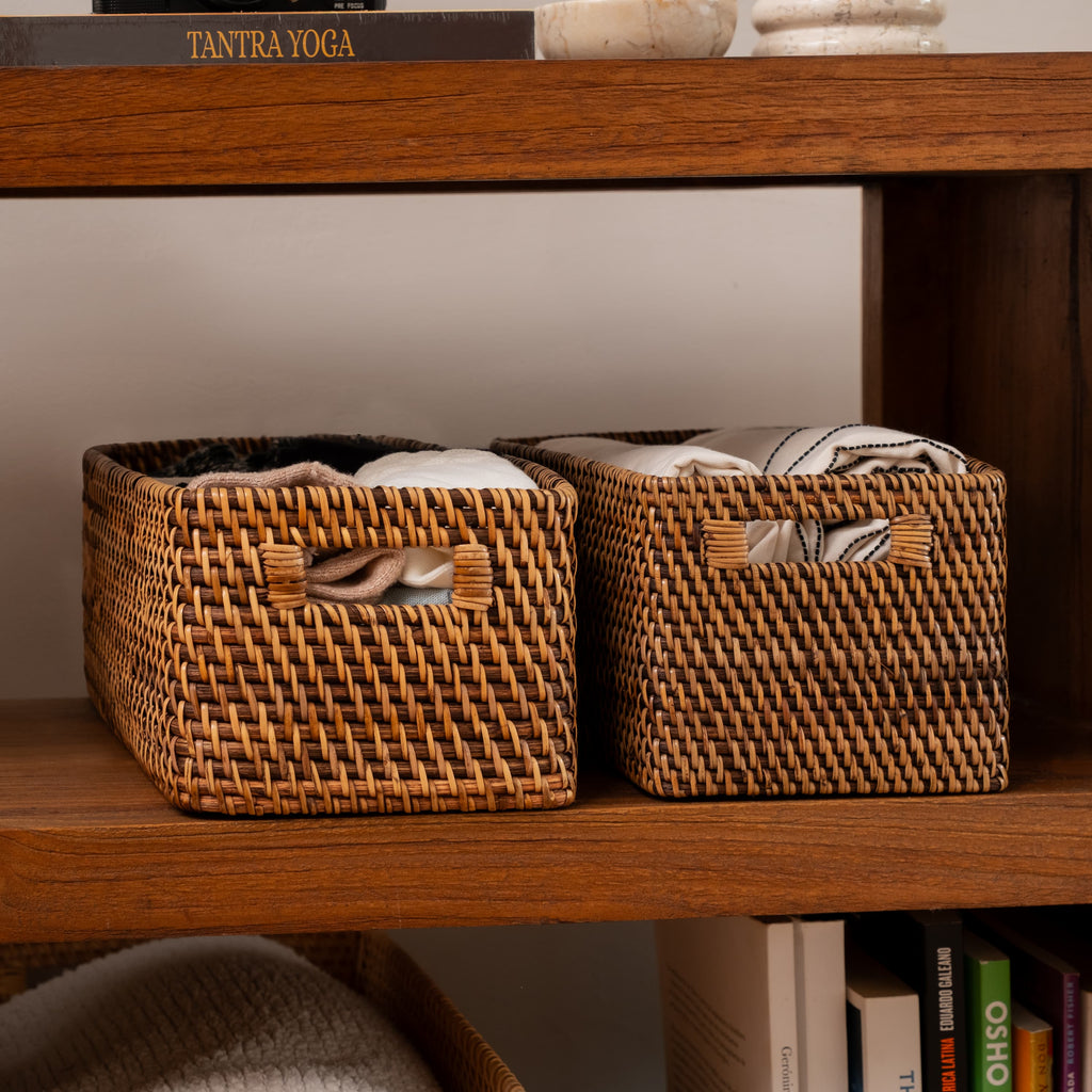 Colourful rattan storage baskets in 4 colours