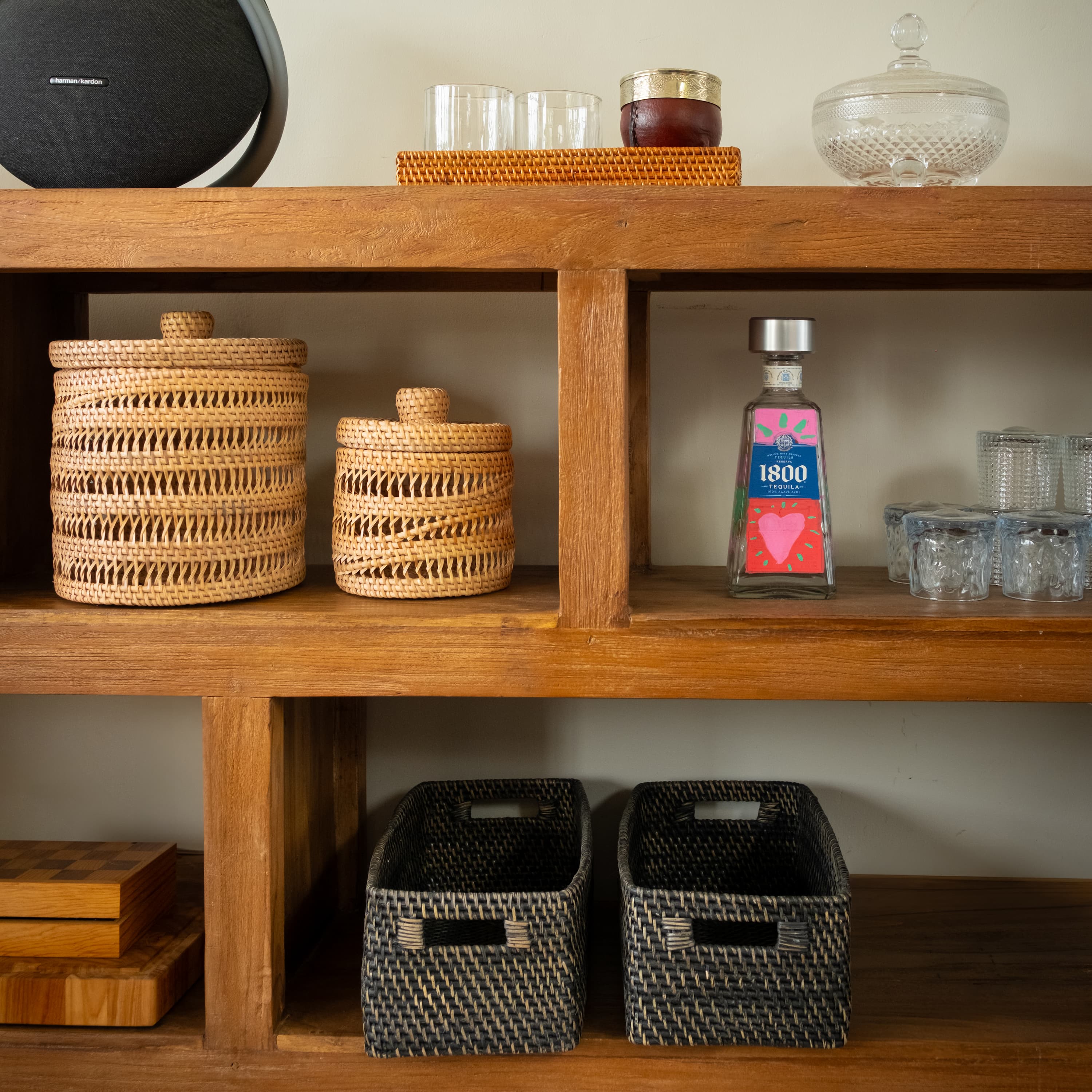 Colourful rattan storage baskets in 4 colours