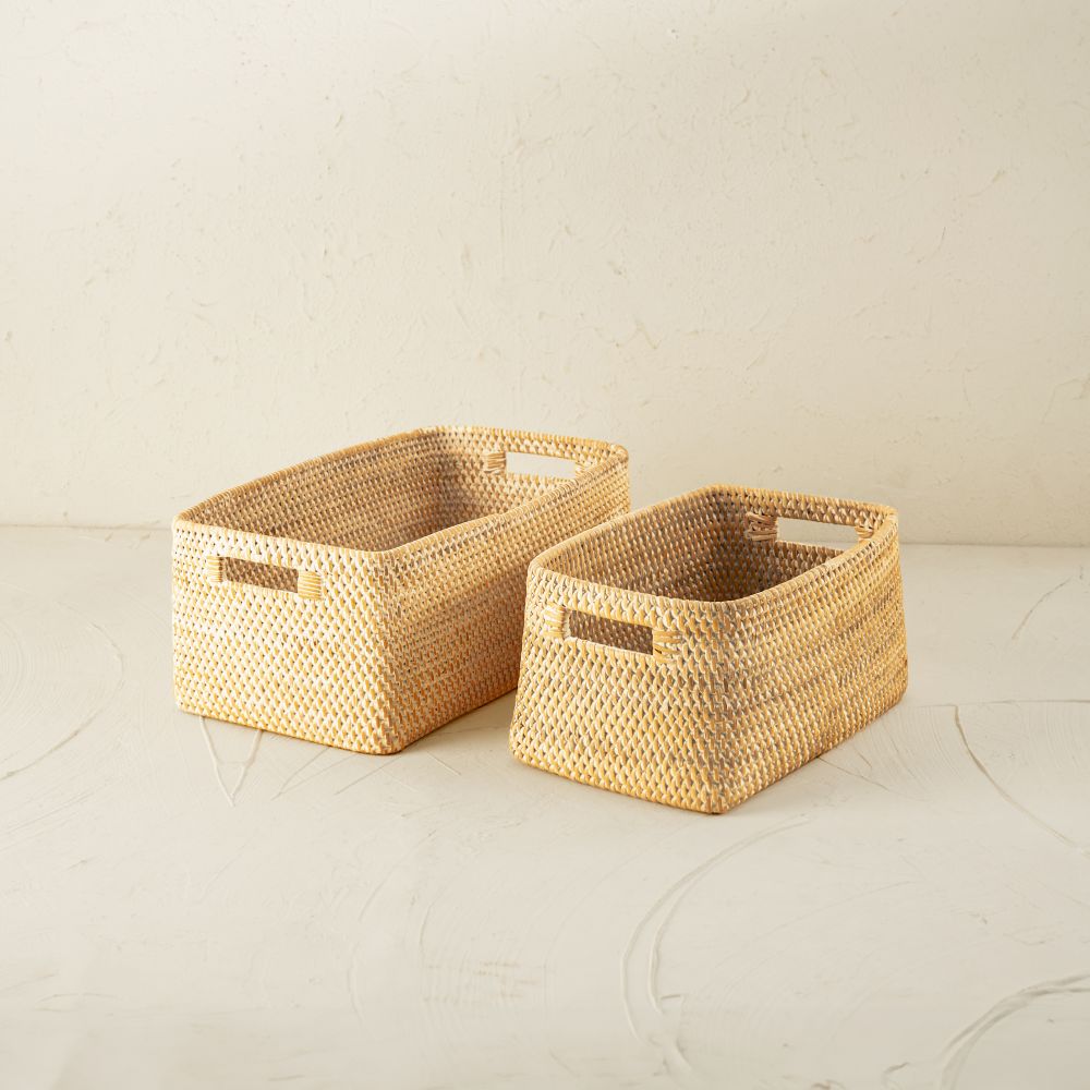 Colourful rattan storage baskets in 4 colours