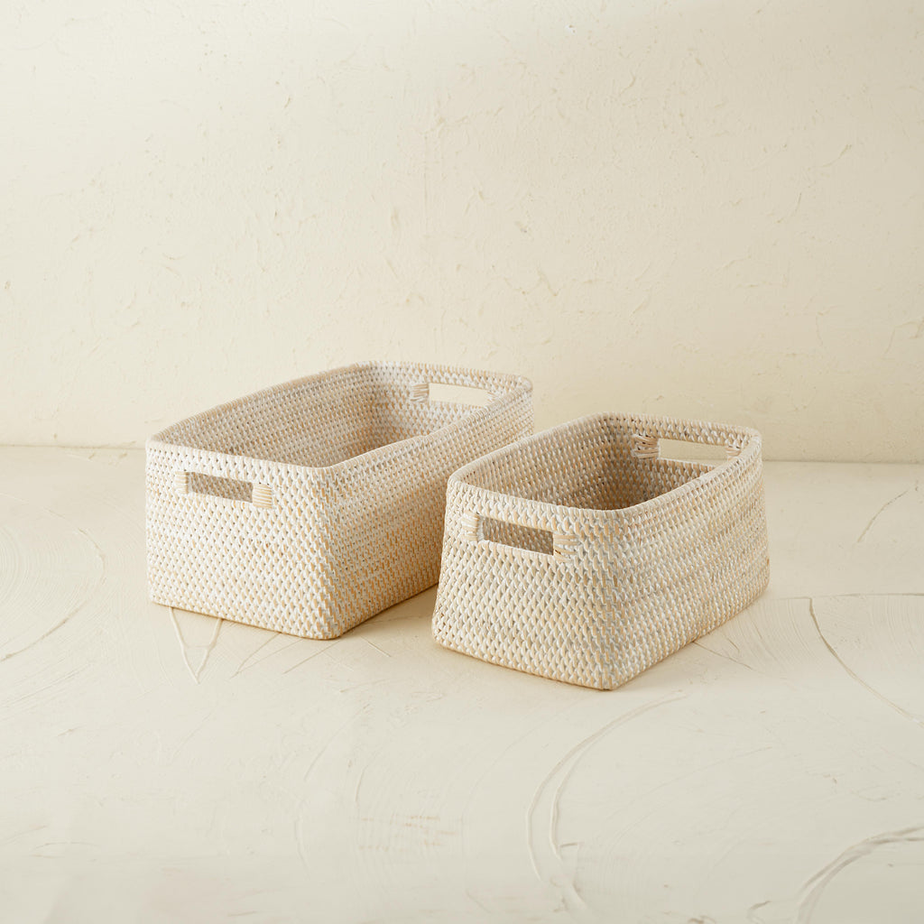 Colourful rattan storage baskets in 4 colours