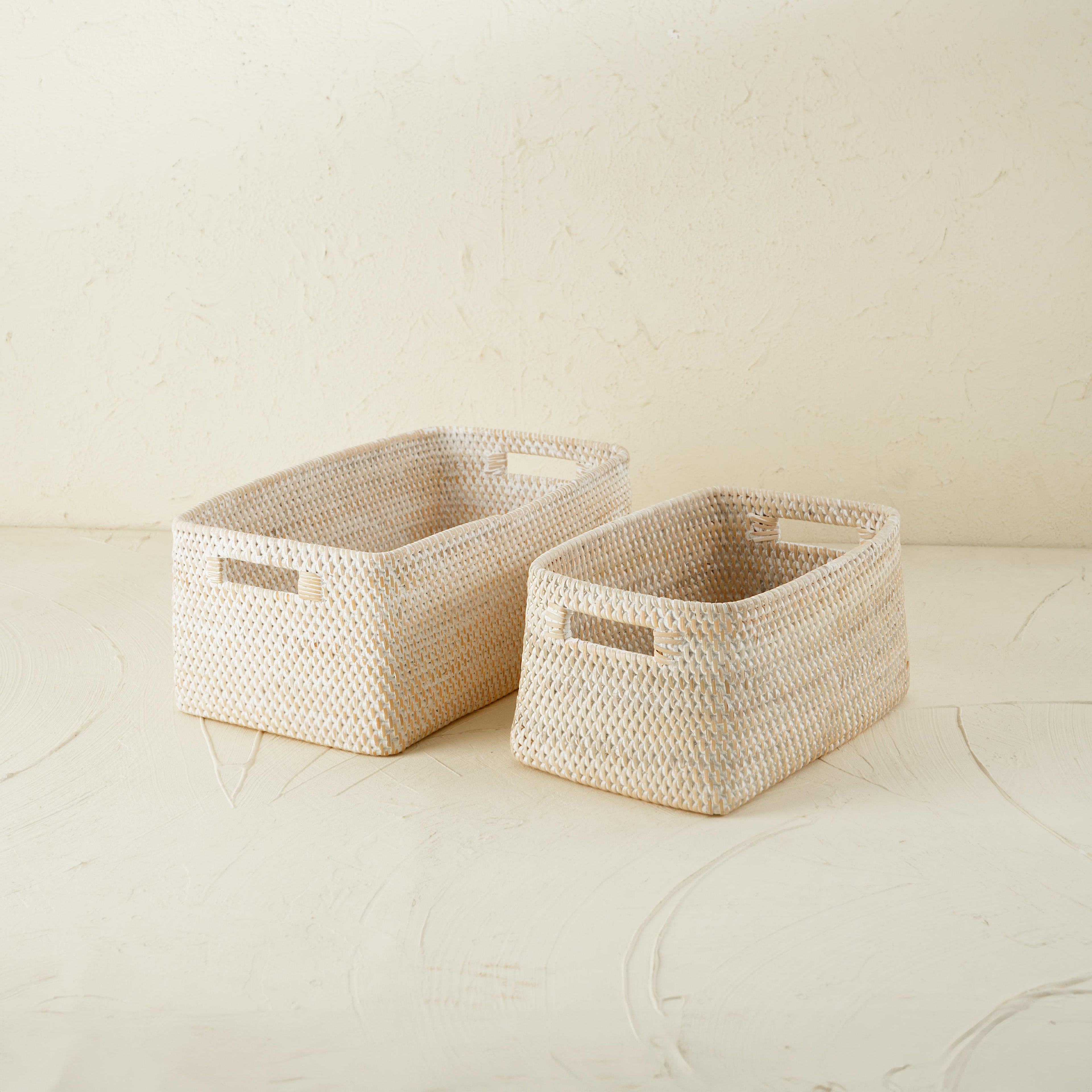 Colourful rattan storage baskets in 4 colours