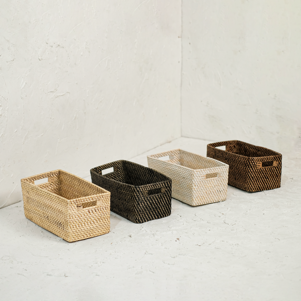 Colourful rattan storage baskets in 4 colours