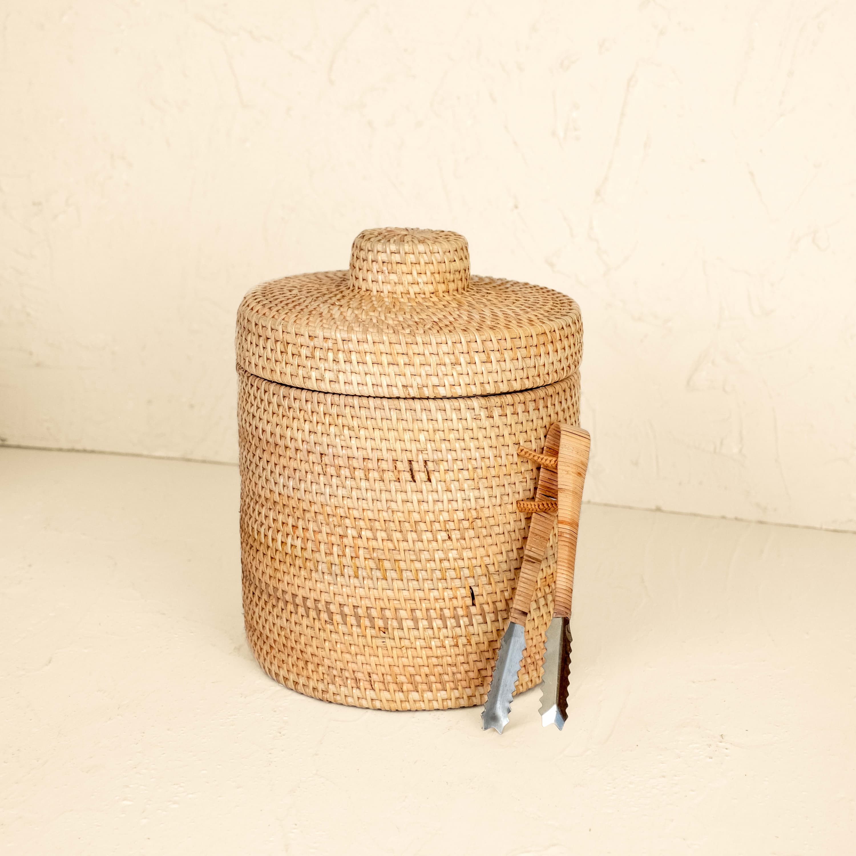 Rattan Insulated Ice Bucket with Tongs - 3 colours