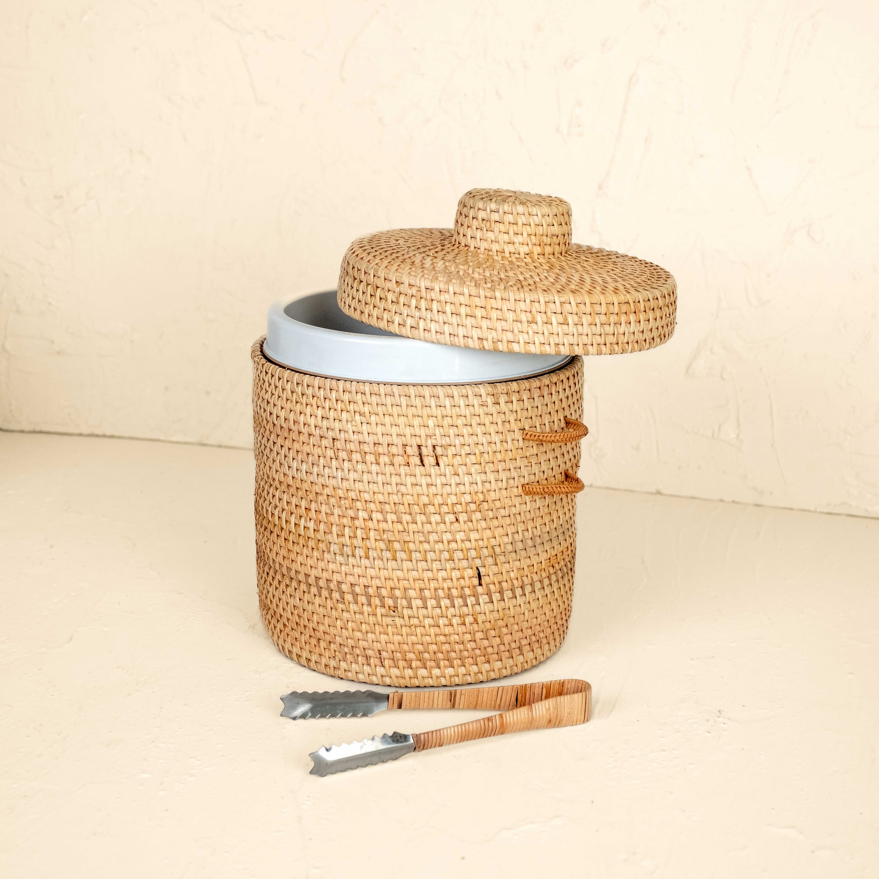 Rattan Insulated Ice Bucket with Tongs - 3 colours